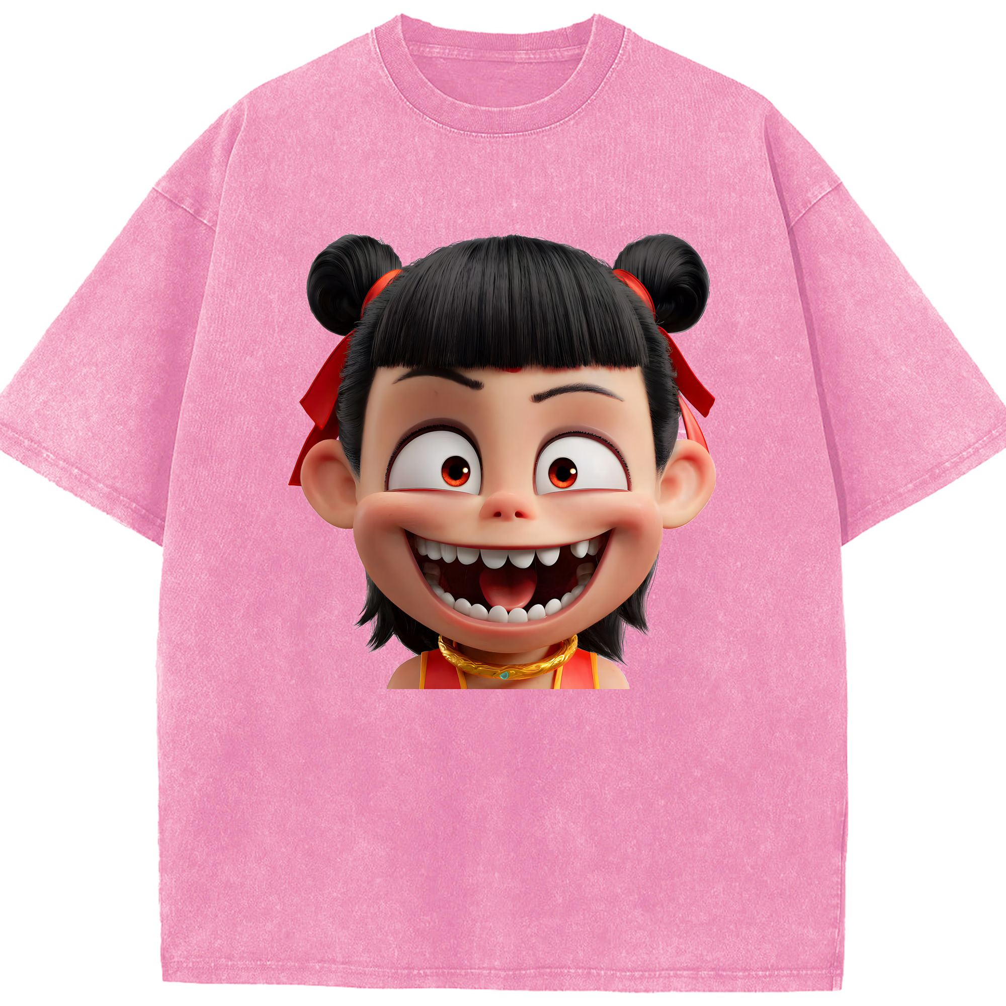 （画像用） Ne Zha 2 ナタ 魔童の大暴れ 綿100% ヴィンテージ風 半袖Tシャツ（フロントプリント）
